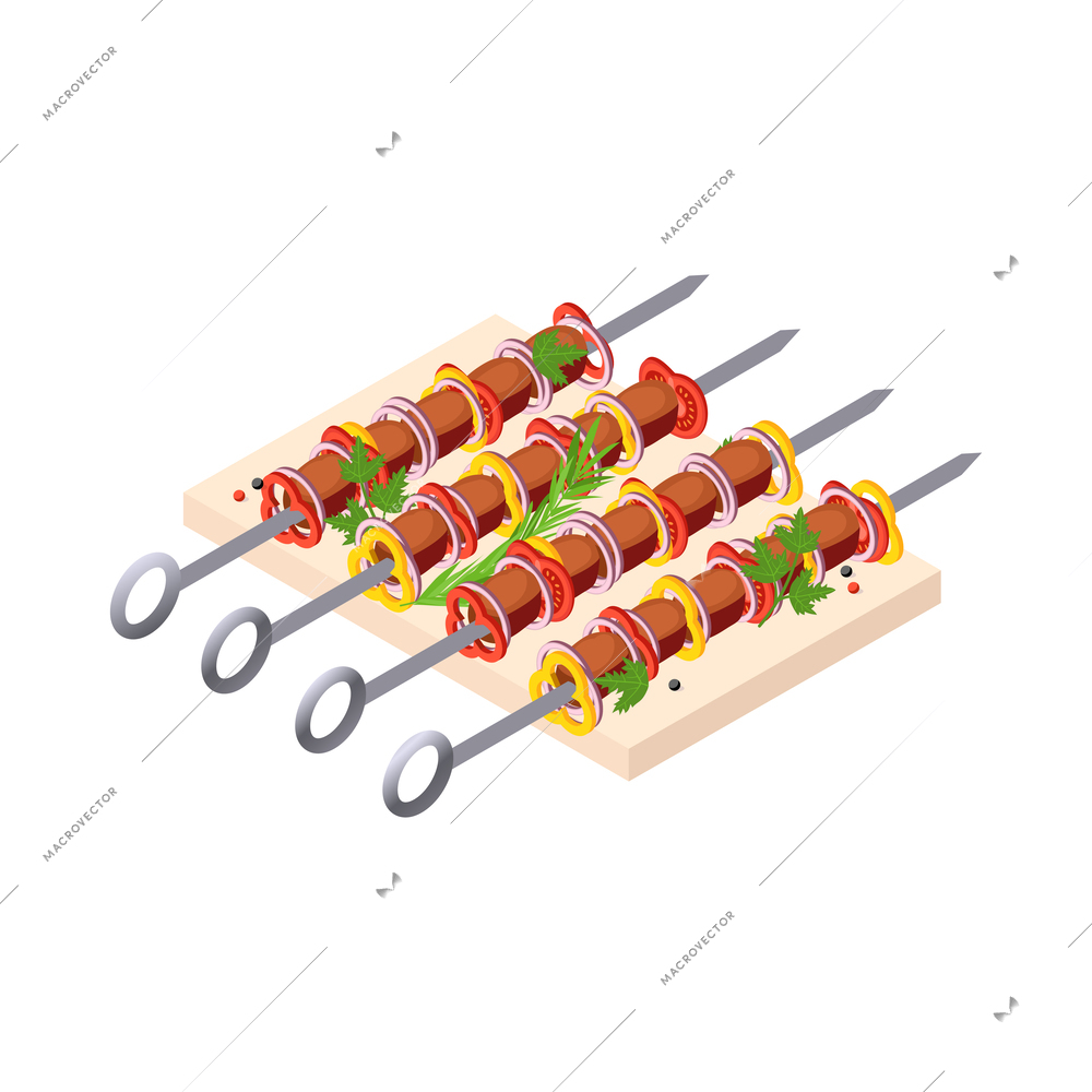 Isometic bbq grill picnic composition with isolated icons on blank background vector illustration