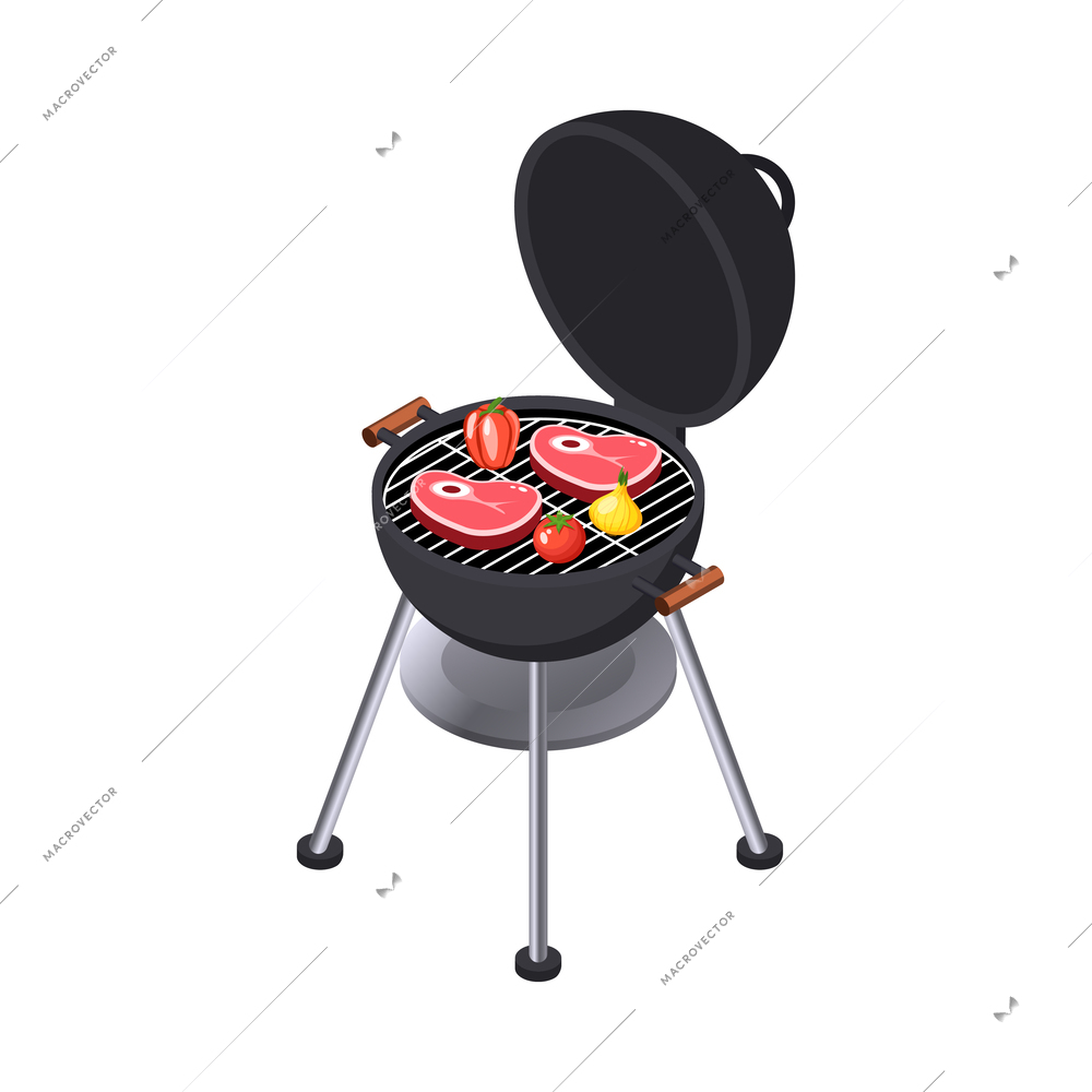 Isometic bbq grill picnic composition with isolated icons on blank background vector illustration