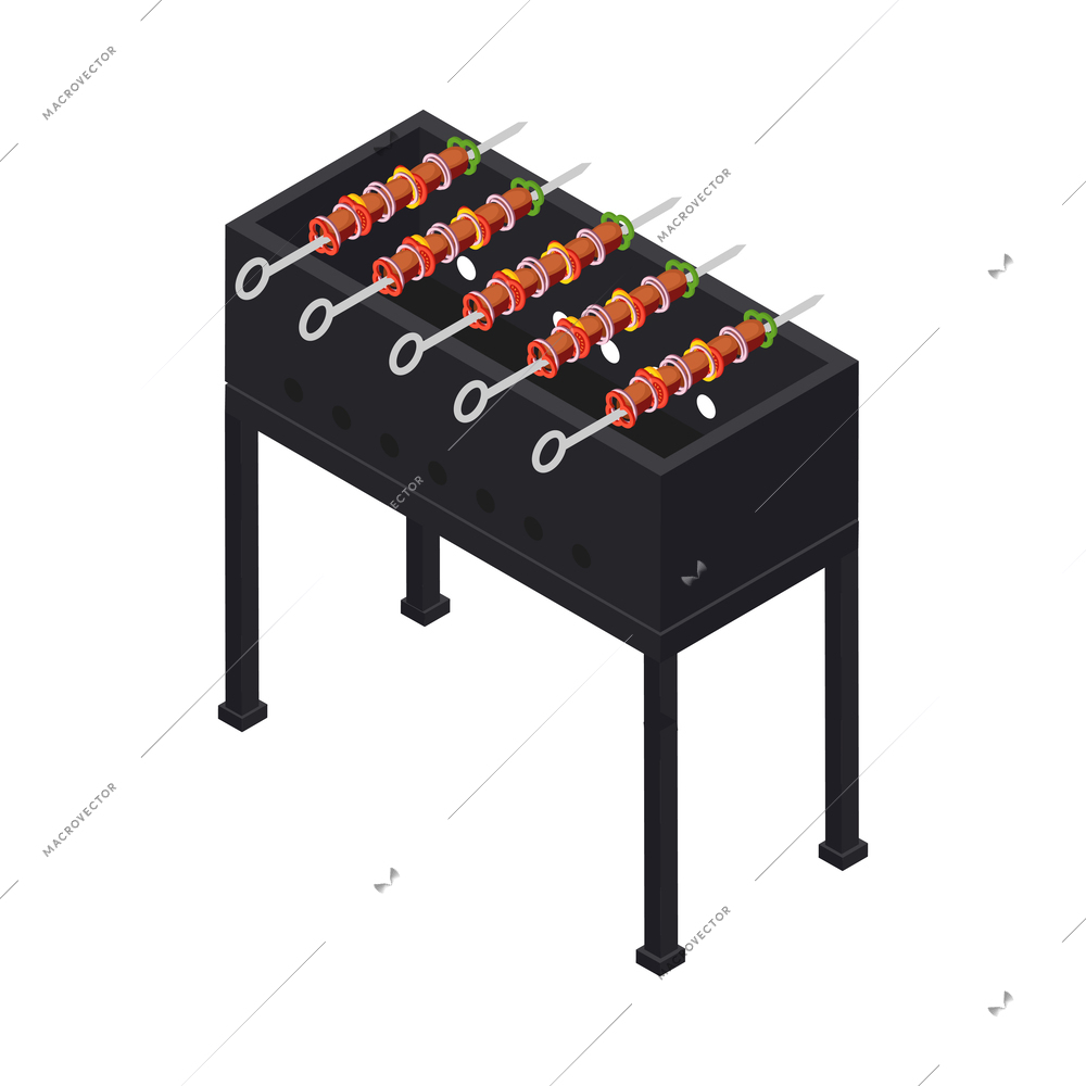 Isometic bbq grill picnic composition with isolated icons on blank background vector illustration