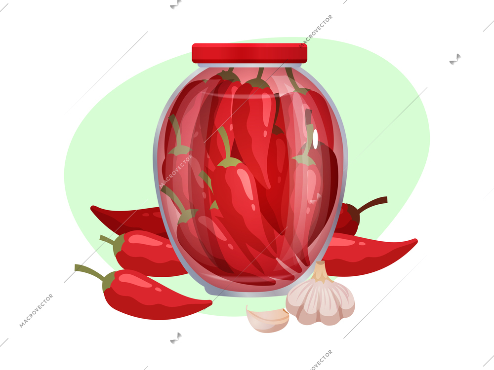 Pickles composition with isolated image of marinated vegetables in glass jars with ripe fruits vector illustration