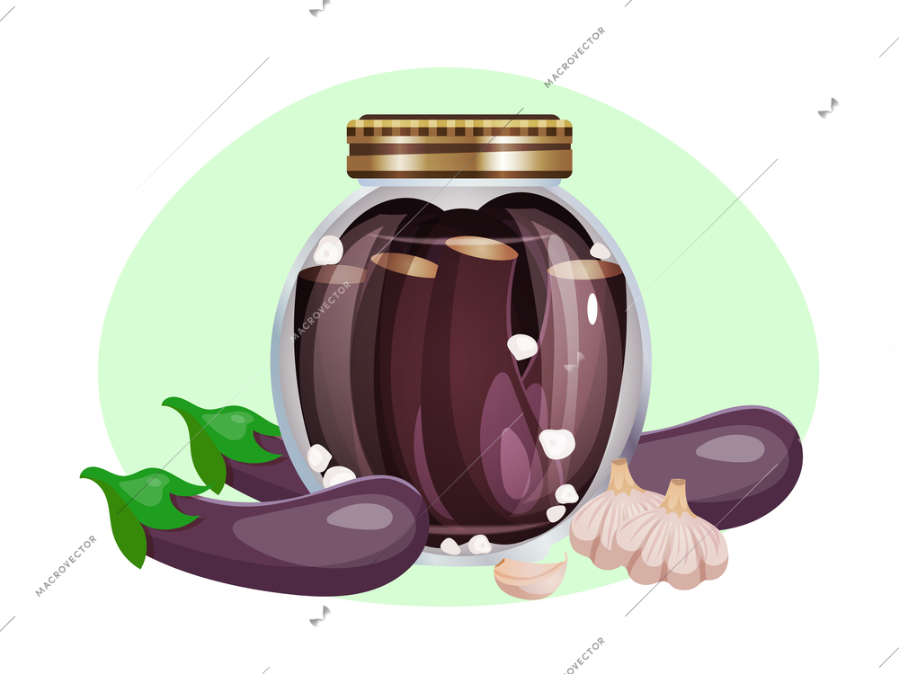 Pickles composition with isolated image of marinated vegetables in glass jars with ripe fruits vector illustration
