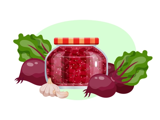 Pickles composition with isolated image of marinated vegetables in glass jars with ripe fruits vector illustration