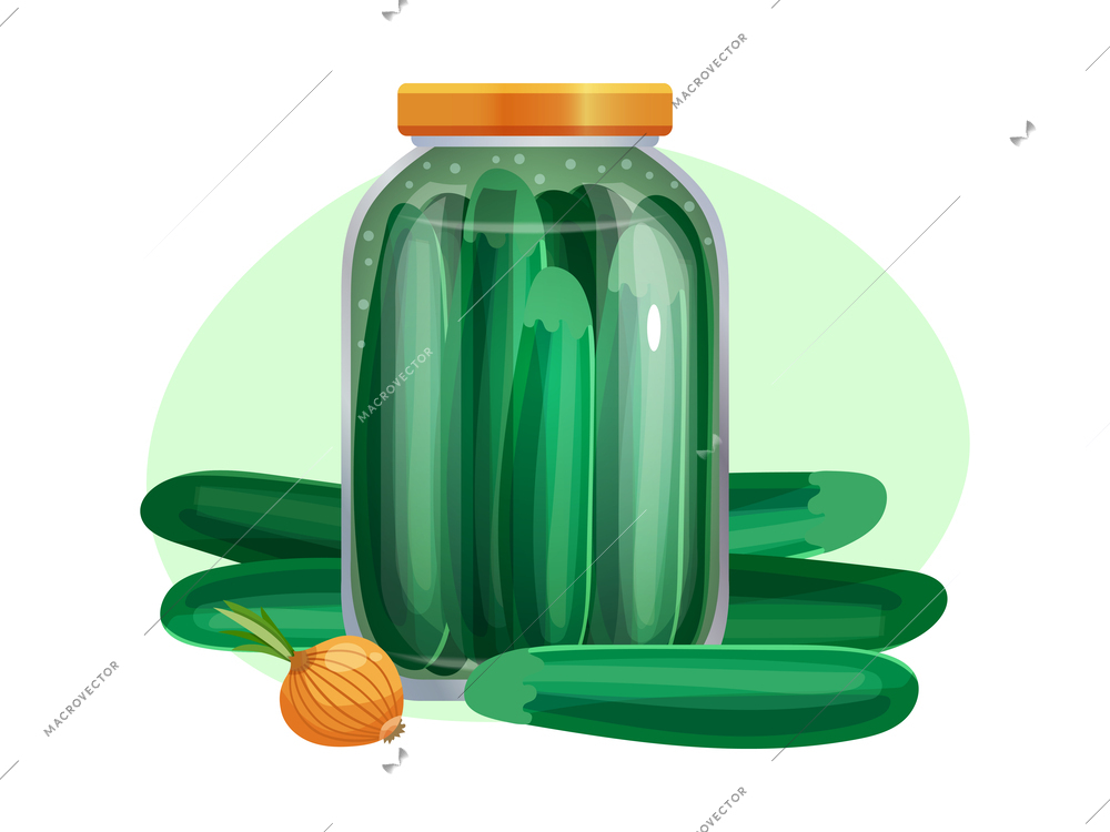 Pickles composition with isolated image of marinated vegetables in glass jars with ripe fruits vector illustration