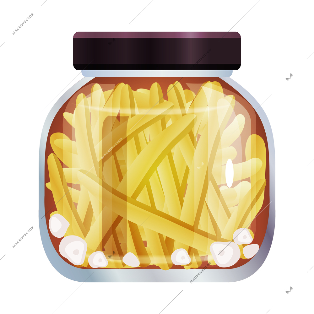 Pickles composition with isolated image of mason jar filled with marinated vegetables on blank background vector illustration