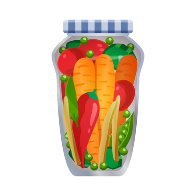 Pickles composition with isolated image of mason jar filled with marinated vegetables on blank background vector illustration