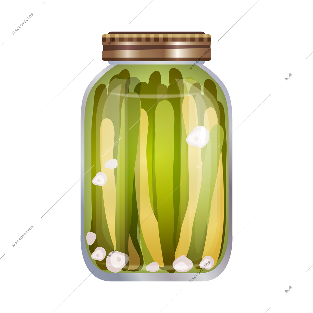 Pickles composition with isolated image of mason jar filled with marinated vegetables on blank background vector illustration