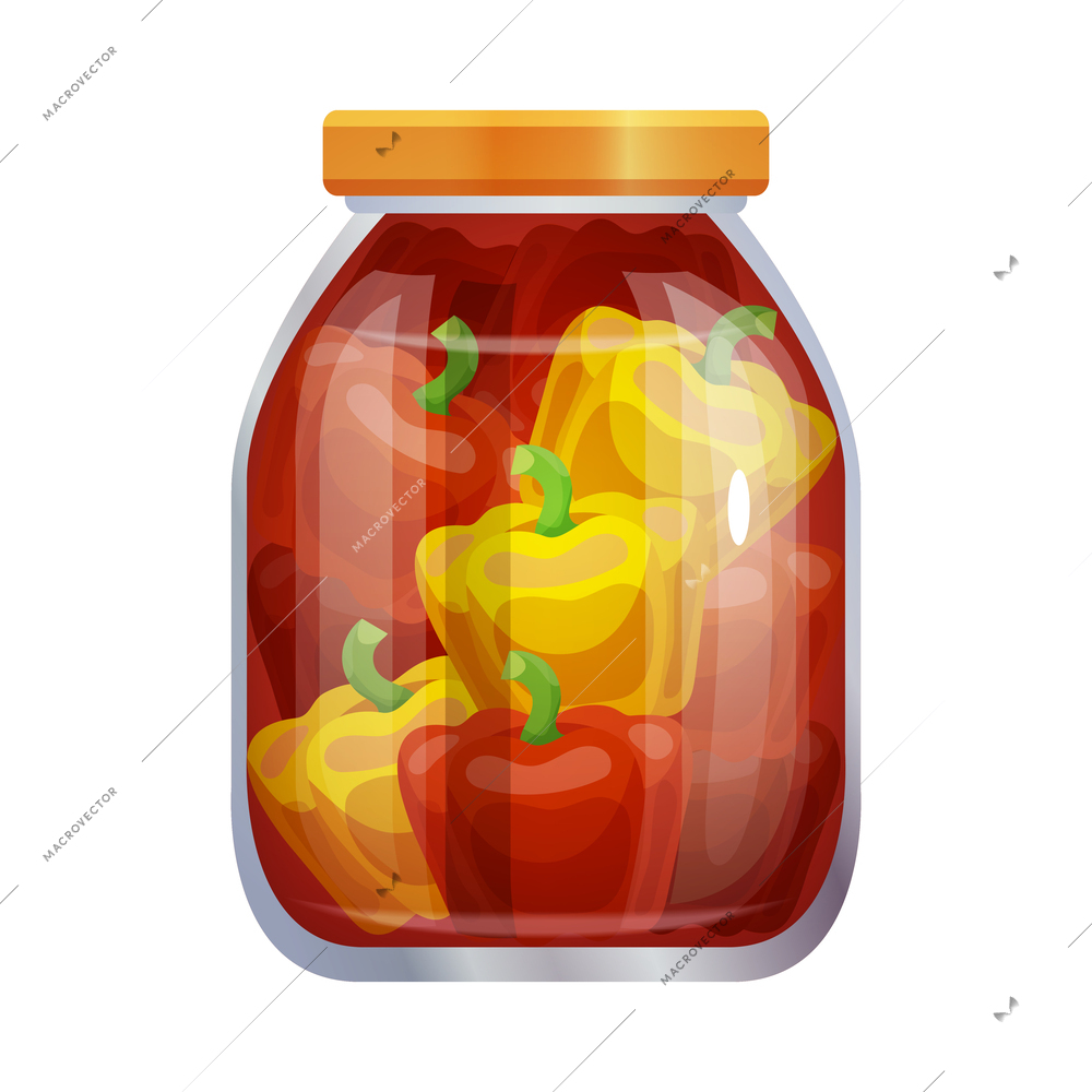 Pickles composition with isolated image of mason jar filled with marinated vegetables on blank background vector illustration