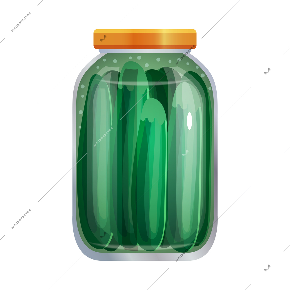 Pickles composition with isolated image of mason jar filled with marinated vegetables on blank background vector illustration