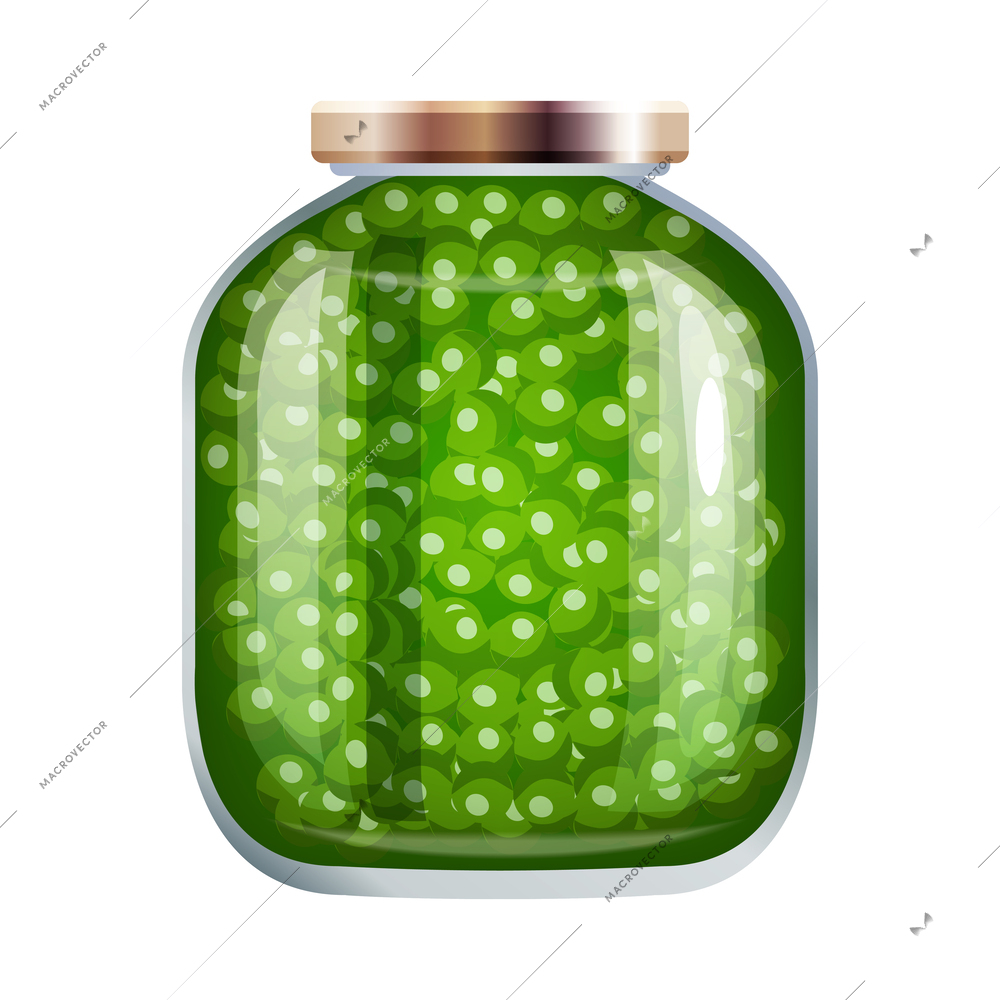 Pickles composition with isolated image of mason jar filled with marinated vegetables on blank background vector illustration