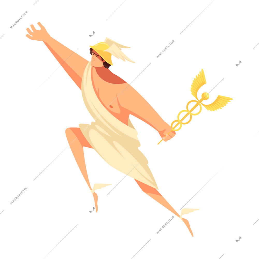 Ancient greek gods composition with isolated cartoon style character of mythical god vector illustration