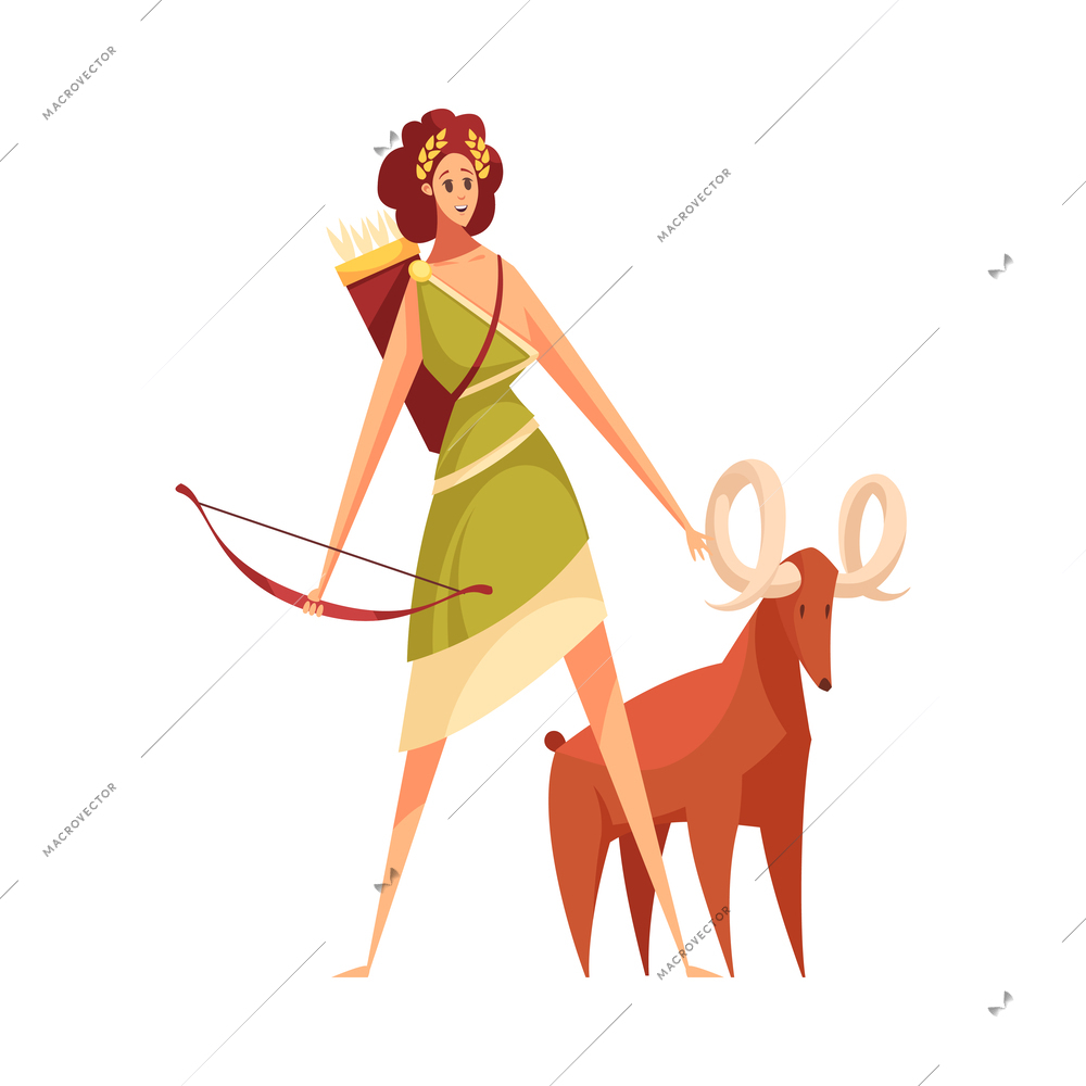 Ancient greek gods composition with isolated cartoon style character of mythical god vector illustration