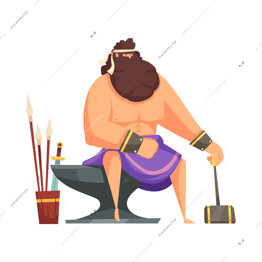 Ancient greek gods composition with isolated cartoon style character of mythical god vector illustration