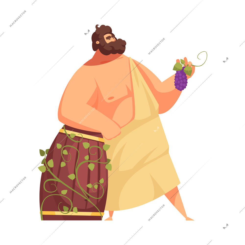 Ancient greek gods composition with isolated cartoon style character of mythical god vector illustration