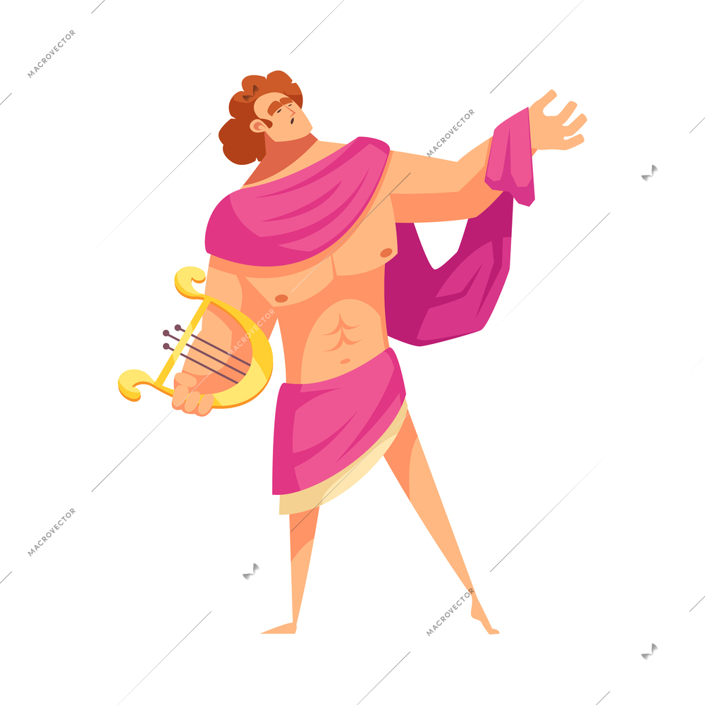 Ancient greek gods composition with isolated cartoon style character of mythical god vector illustration