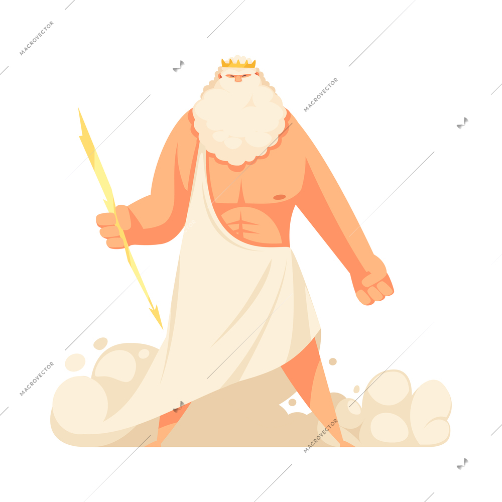 Ancient greek gods composition with isolated cartoon style character of mythical god vector illustration