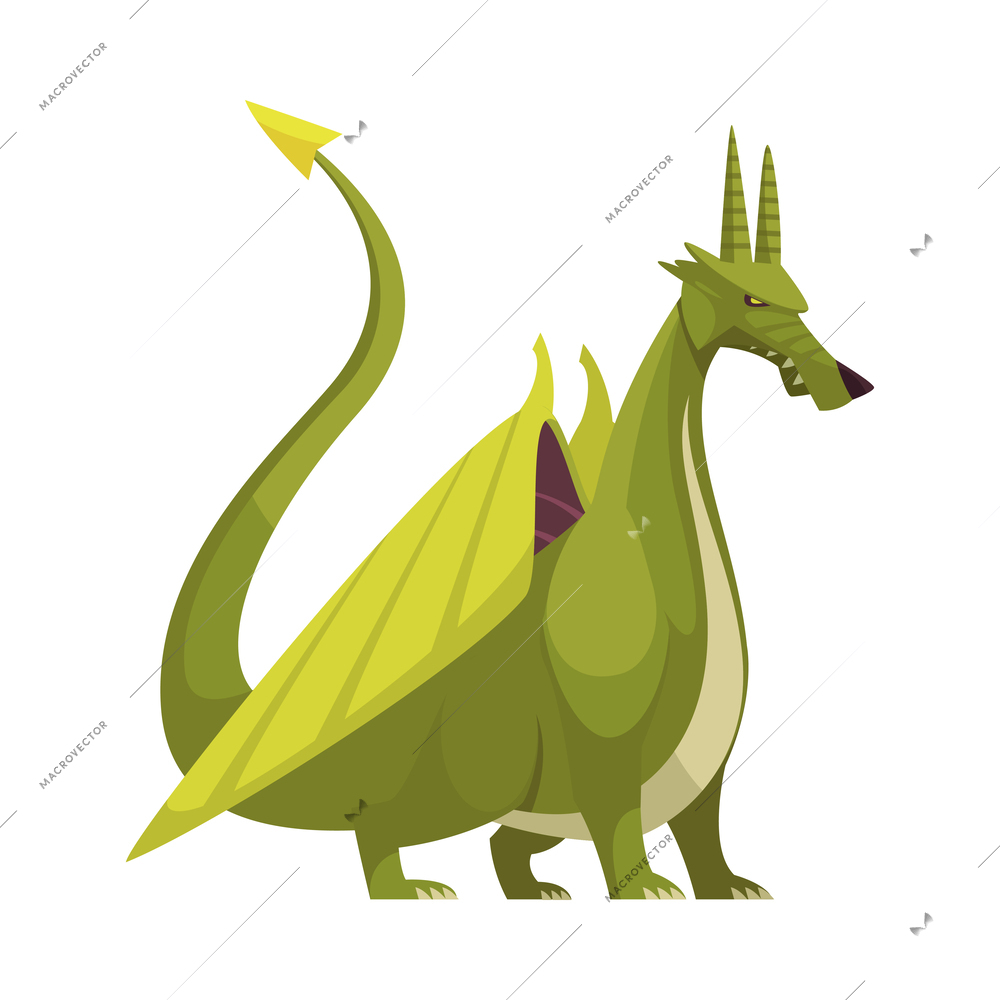 Dragon composition with funny colorful dragon monster weird snake like creature flat cartoon icon isolated vector illustration