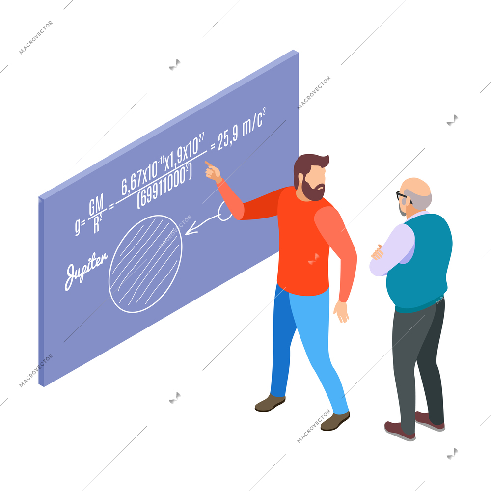 Astrophysics isometric composition with neon colored scientific icons on blank background vector illustration