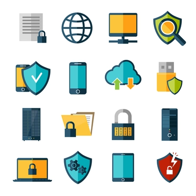 Data protection database safe access online security icons set isolated vector illustration