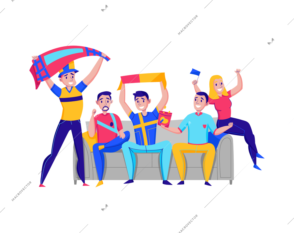 Fans cheering team composition with group of human characters wearing accessories cheering for the team vector illustration