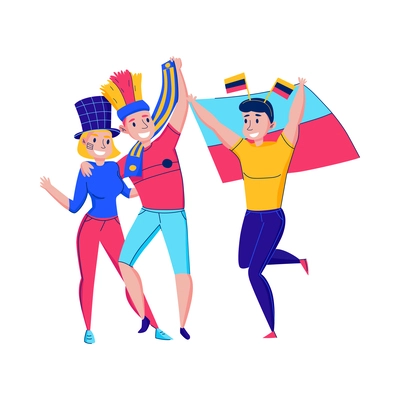 Fans cheering team composition with group of human characters wearing accessories cheering for the team vector illustration