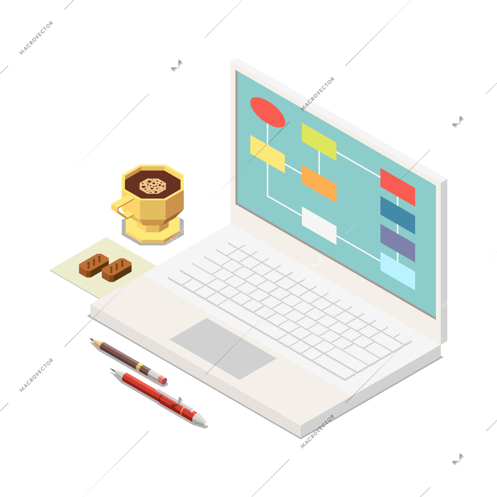 Business strategy isometric composition with isolated different elements and icons on the theme with abstract compositions vector illustration