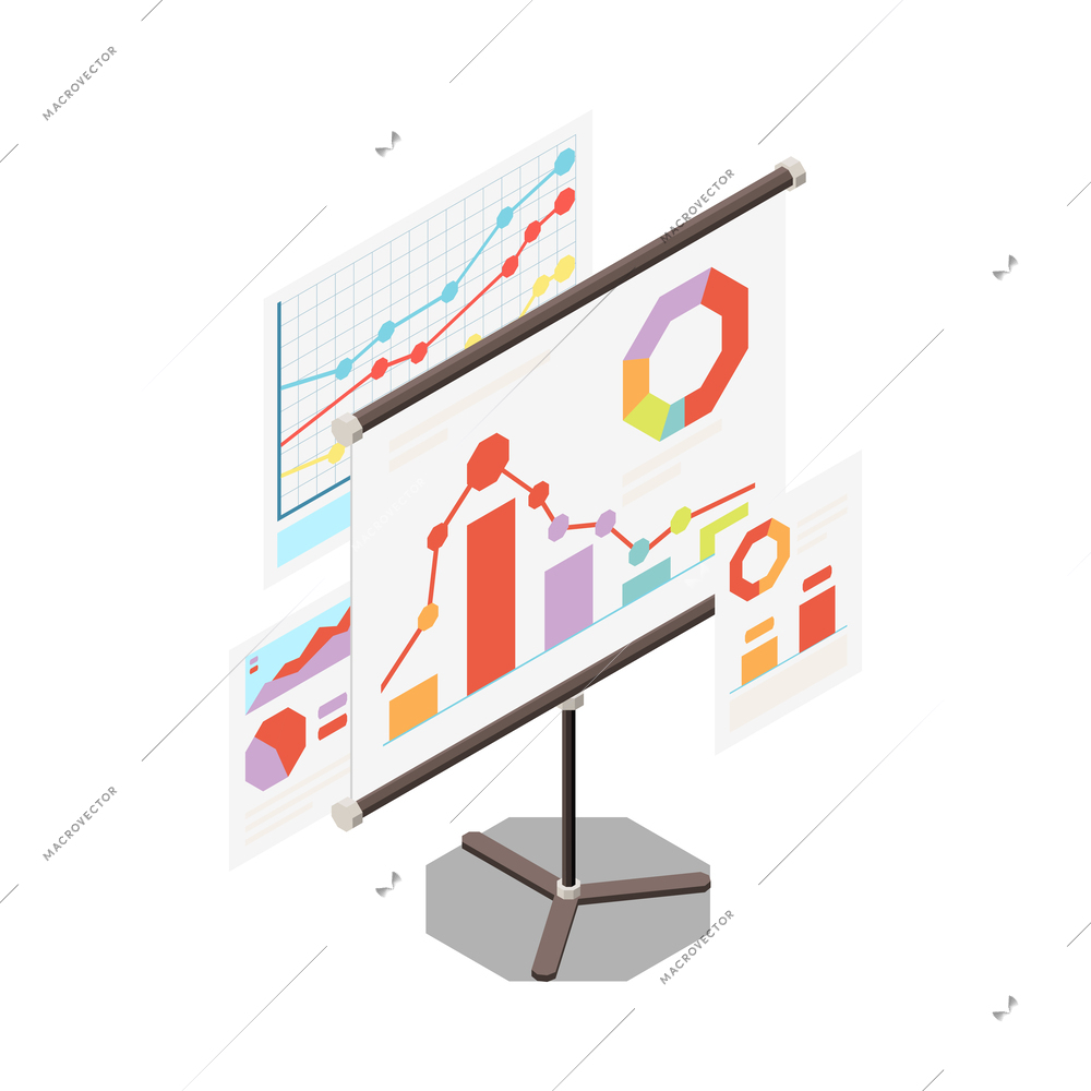 Business strategy isometric composition with isolated different elements and icons on the theme with abstract compositions vector illustration