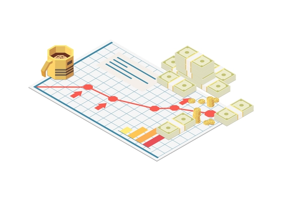 Business strategy isometric composition with isolated different elements and icons on the theme with abstract compositions vector illustration