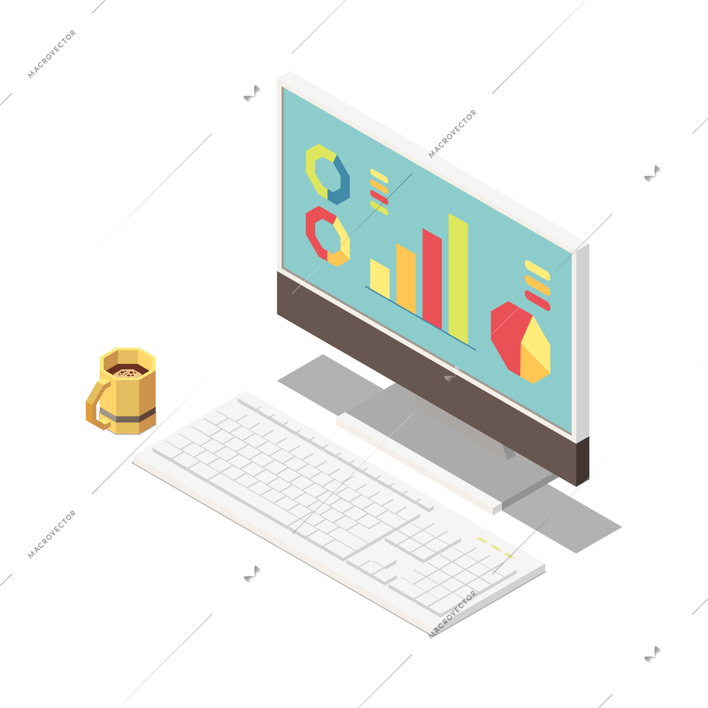 Business strategy isometric composition with isolated different elements and icons on the theme with abstract compositions vector illustration