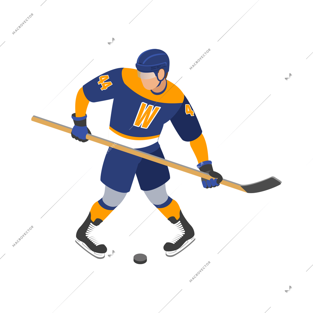 Ice hockey isometric composition with isolated human character in uniform on blank background vector illustration