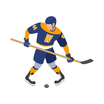 Ice hockey isometric composition with isolated human character in uniform on blank background vector illustration