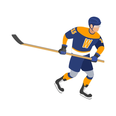 Ice hockey isometric composition with isolated human character in uniform on blank background vector illustration