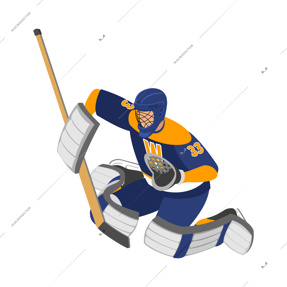 Ice hockey isometric composition with isolated human character in uniform on blank background vector illustration