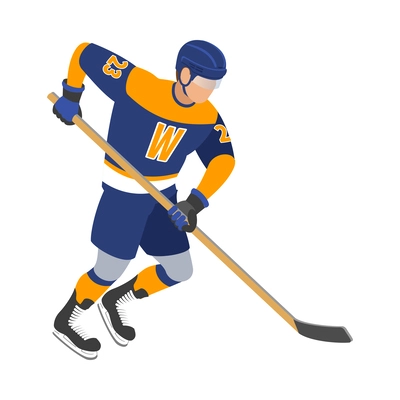 Ice hockey isometric composition with isolated human character in uniform on blank background vector illustration