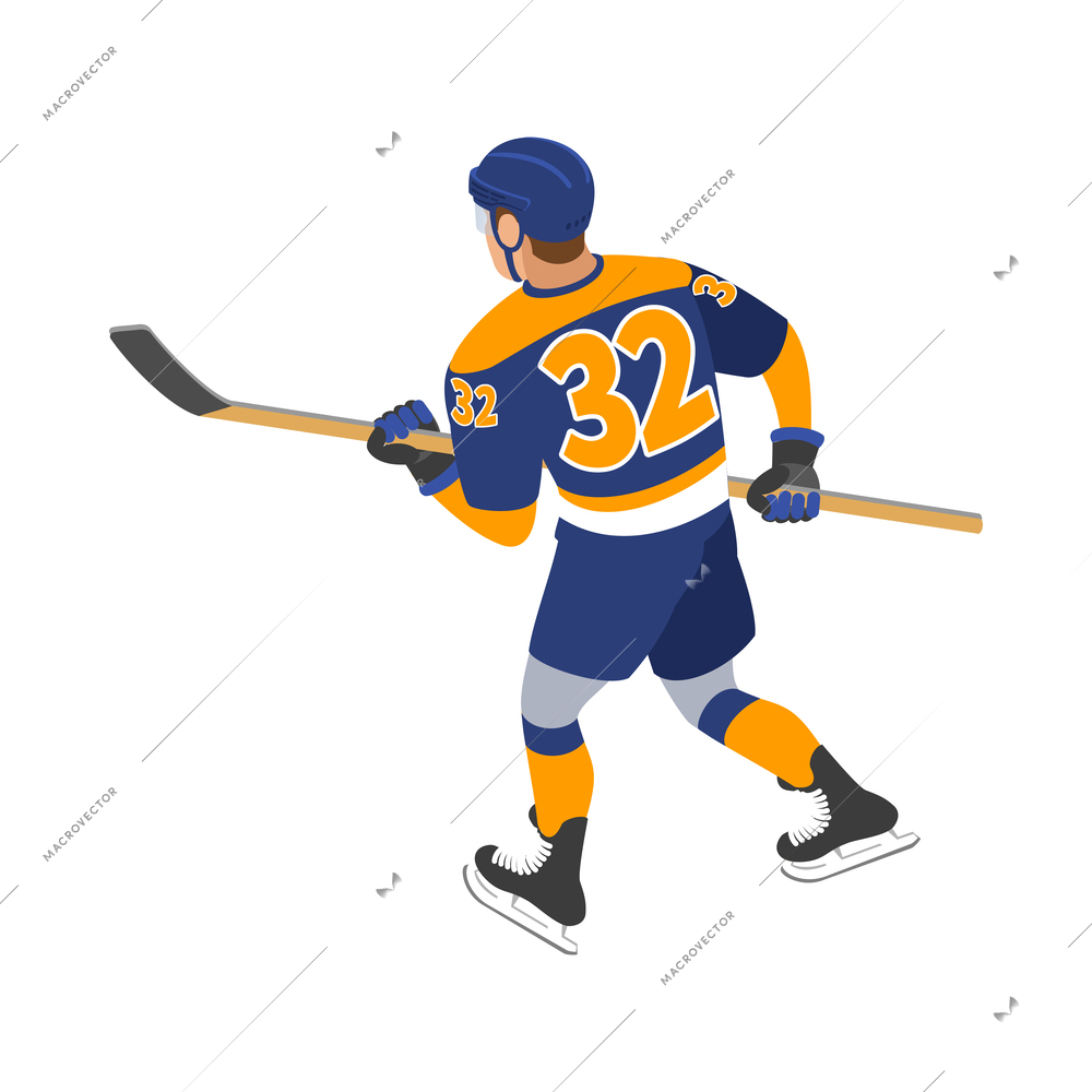 Ice hockey isometric composition with isolated human character in uniform on blank background vector illustration