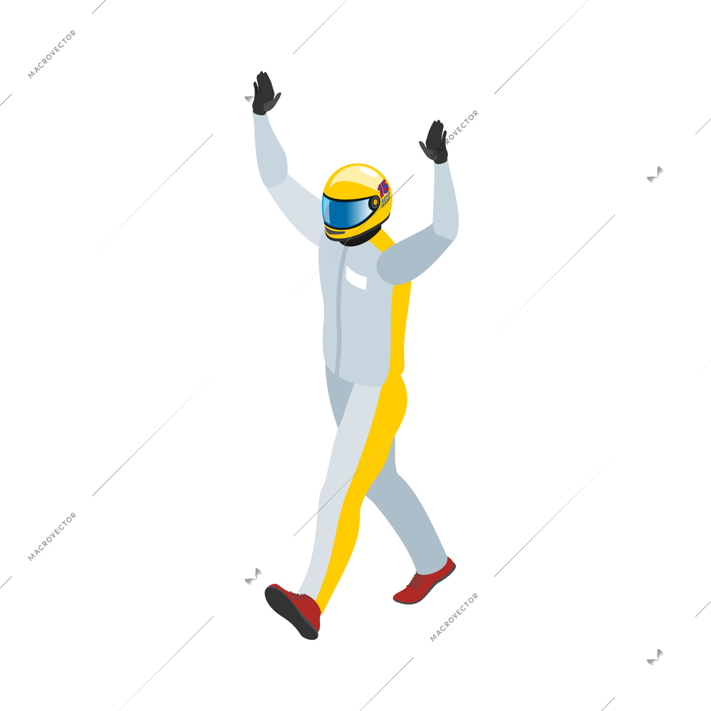 Isometric racing sport composition with isolated human character on blank background vector illustration