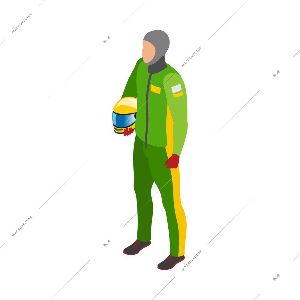 Isometric racing sport composition with isolated human character on blank background vector illustration