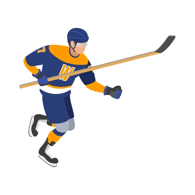 Ice hockey isometric composition with isolated human character in uniform on blank background vector illustration