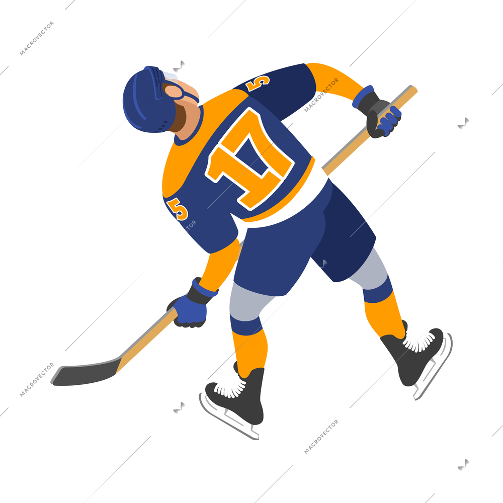 Ice hockey isometric composition with isolated human character in uniform on blank background vector illustration