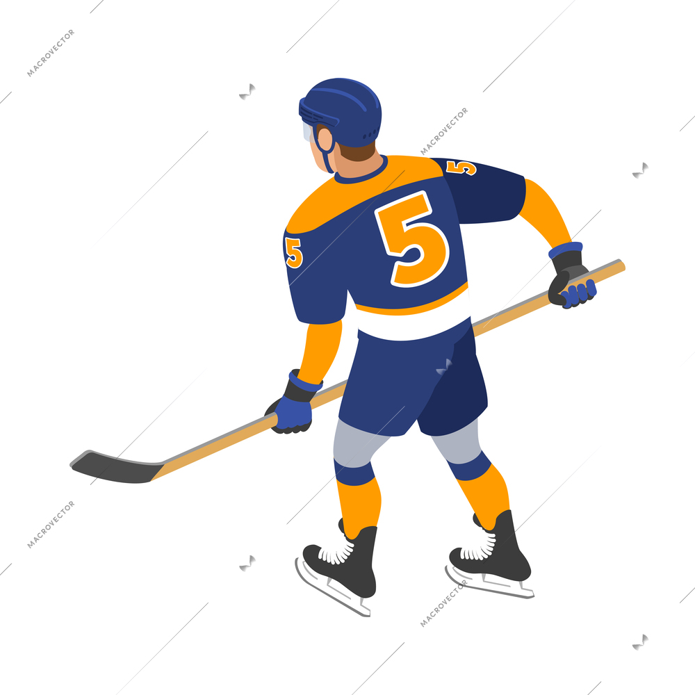 Ice hockey isometric composition with isolated human character in uniform on blank background vector illustration