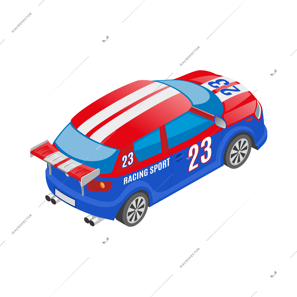 Isometric racing sport composition with isolated icons on blank background vector illustration