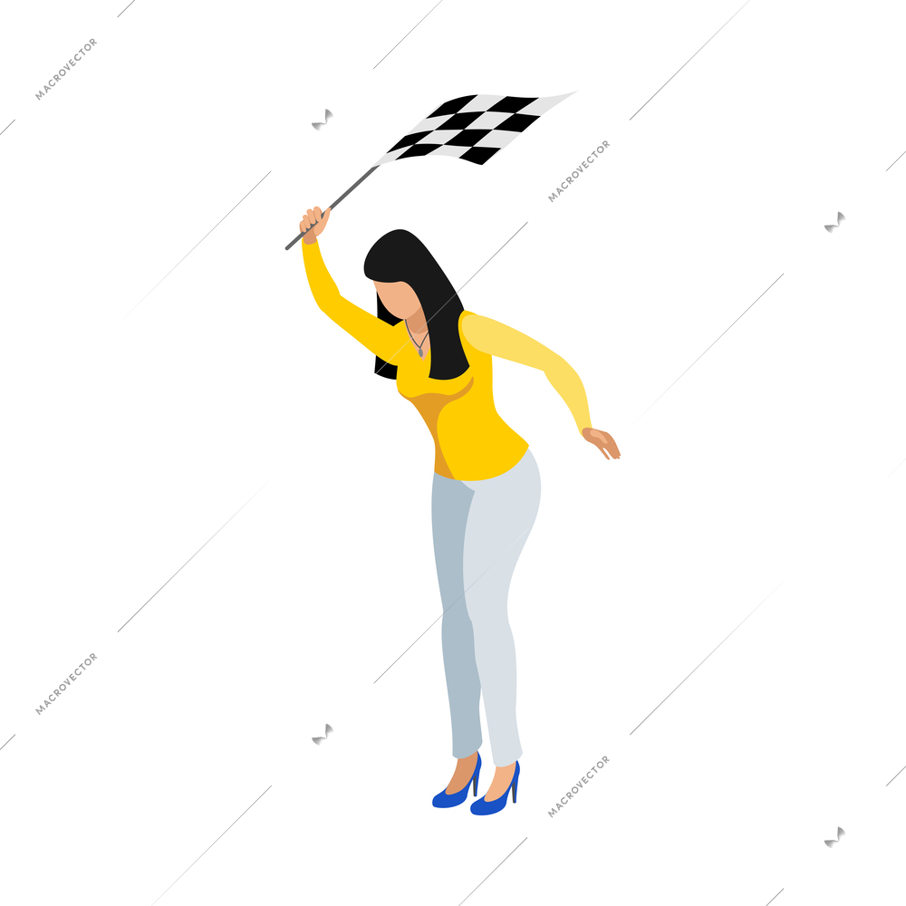 Isometric racing sport composition with isolated human character on blank background vector illustration