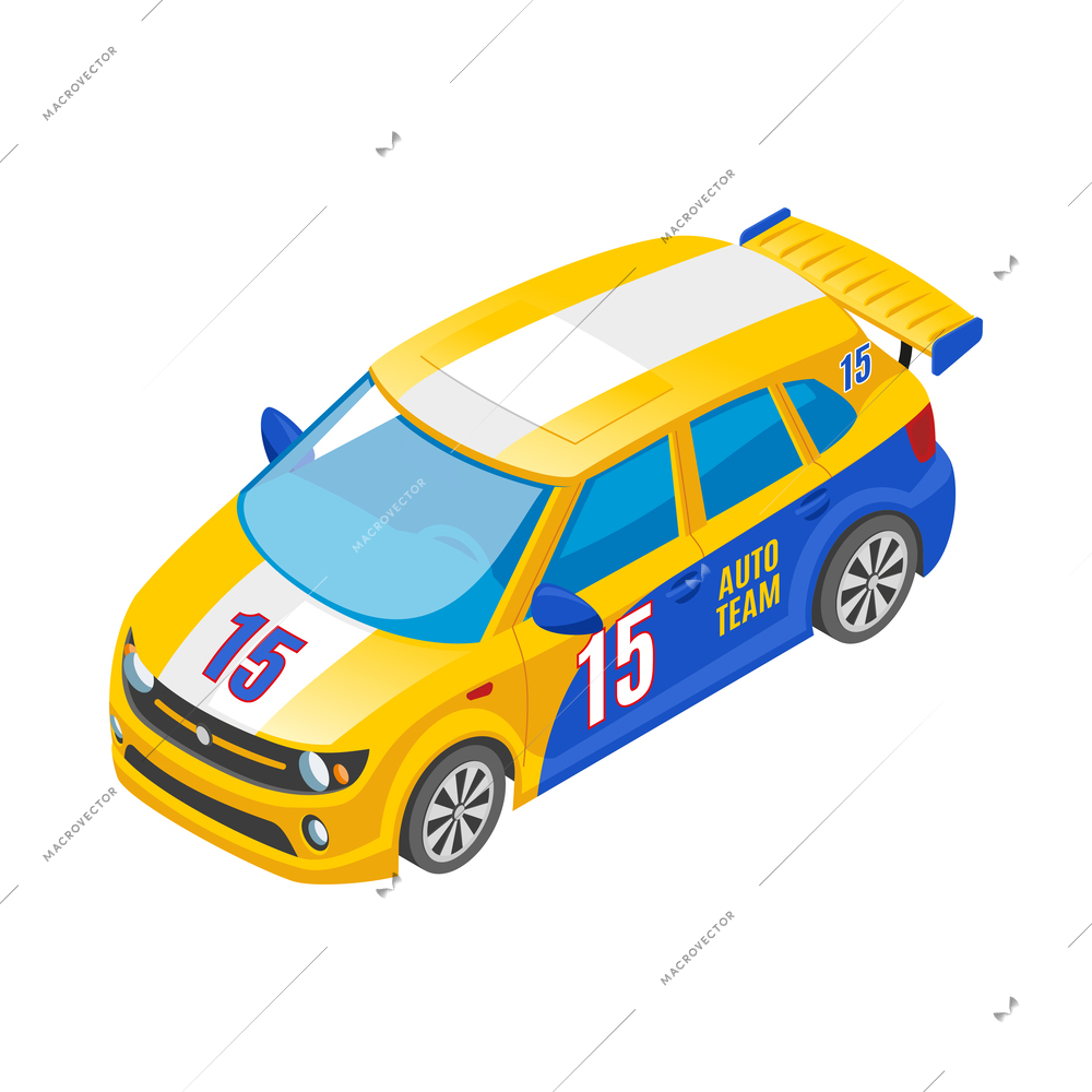 Isometric racing sport composition with isolated icons on blank background vector illustration