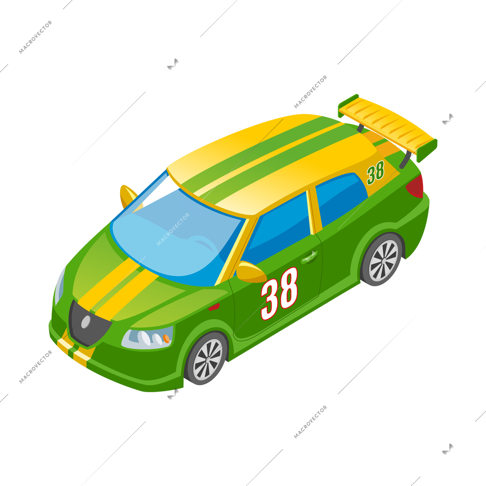 Isometric racing sport composition with isolated icons on blank background vector illustration