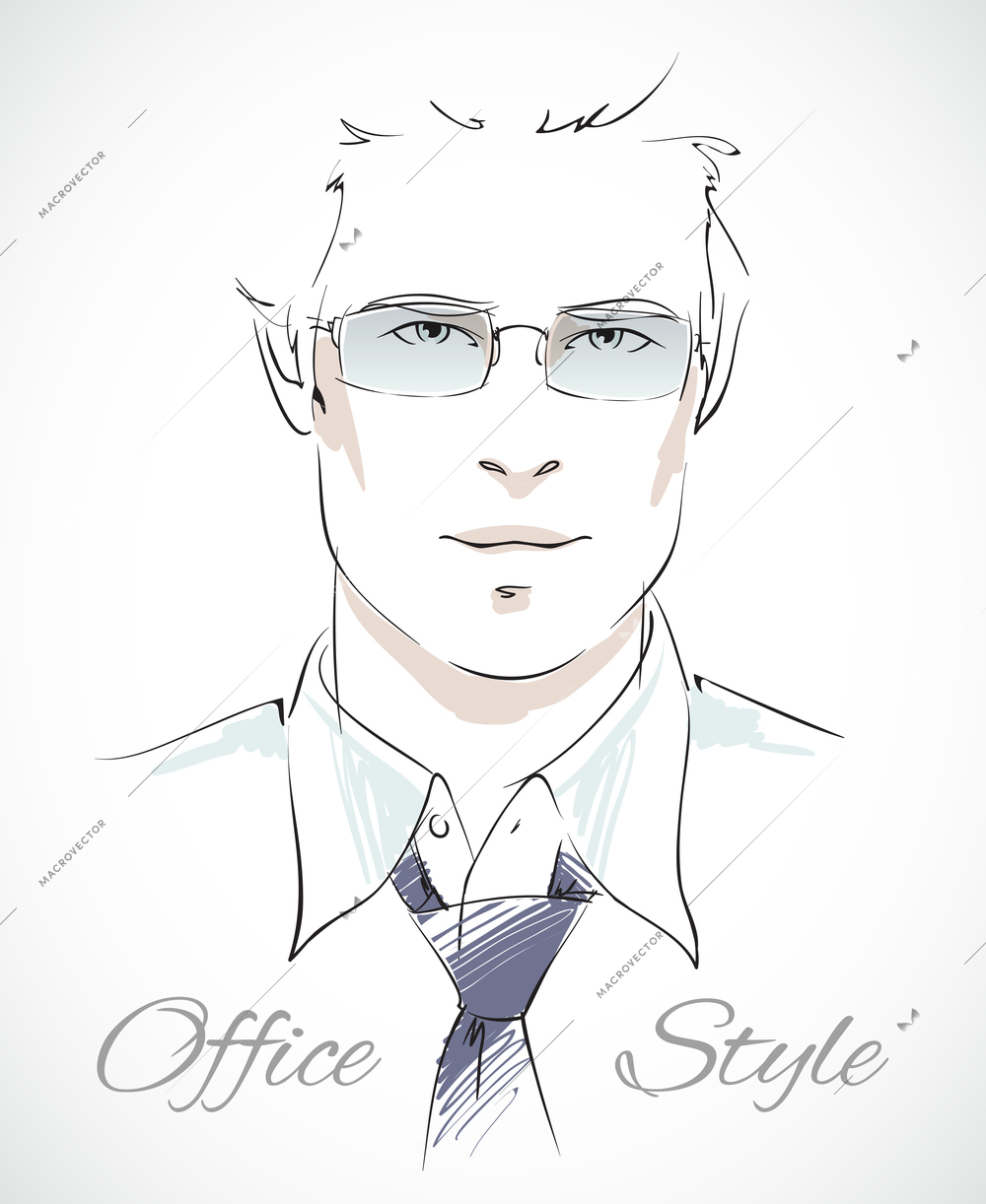 Relaxed business style. Stylish businessman portrait with glasses tie and unbuttoned shirt isolated vector illustration