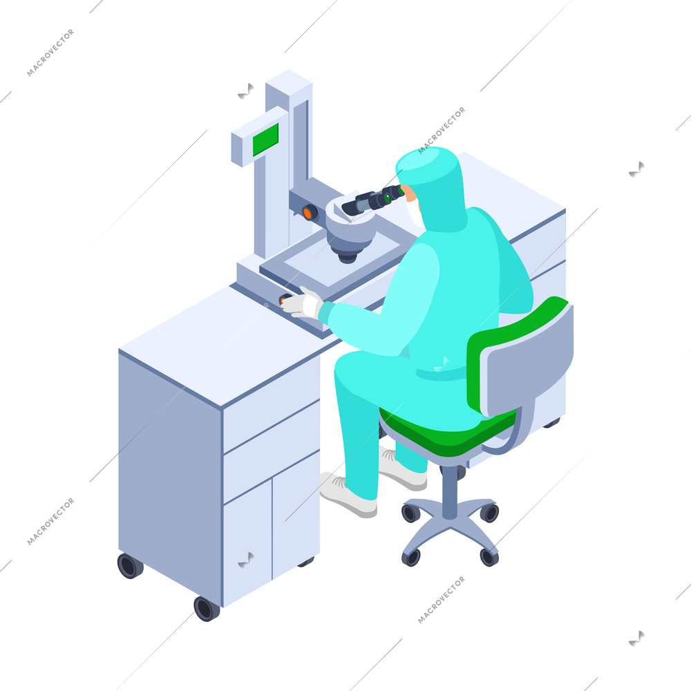Semicondoctor production isometric composition with technology and science isolated icons vector illustration