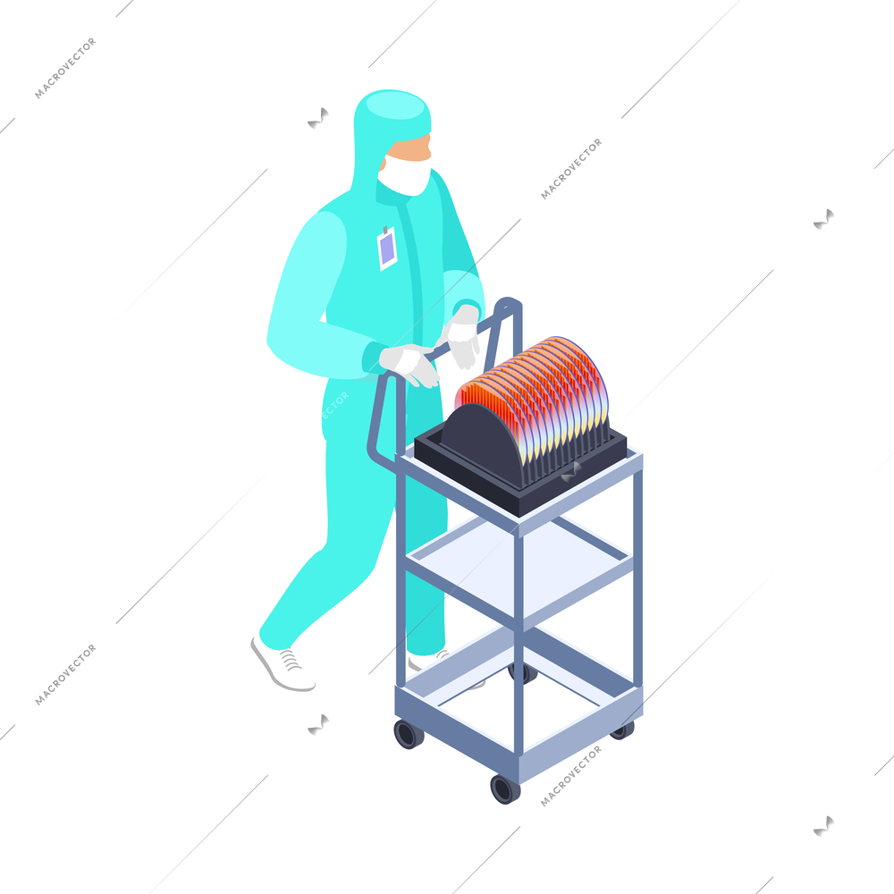 Semicondoctor production isometric composition with technology and science isolated icons vector illustration