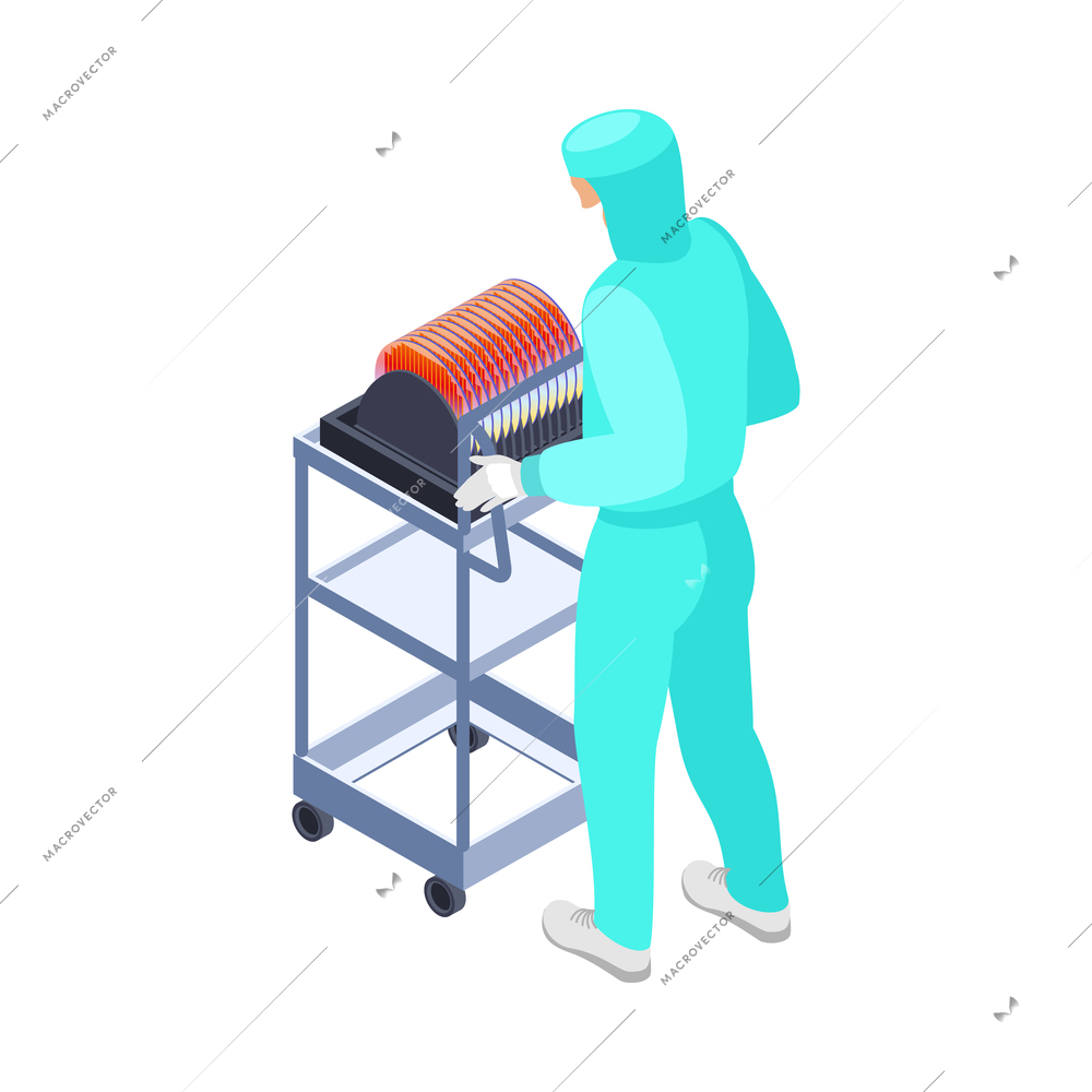 Semicondoctor production isometric composition with technology and science isolated icons vector illustration