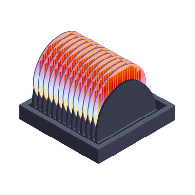 Semicondoctor production isometric composition with technology and science isolated icons vector illustration