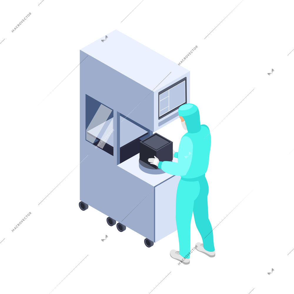 Semicondoctor production isometric composition with technology and science isolated icons vector illustration