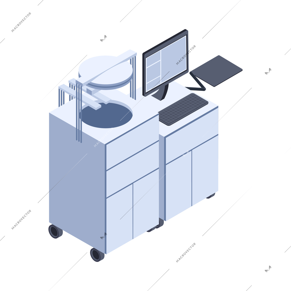 Semicondoctor production isometric composition with technology and science isolated icons vector illustration